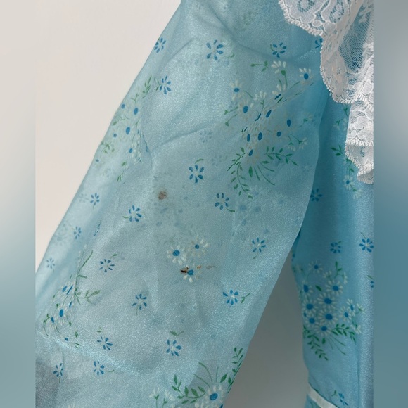 Vintage 70s Gunne Sax Style Blue Prairie Dress High Neck Lace Trim Cottagecore - Picture 5 of 15